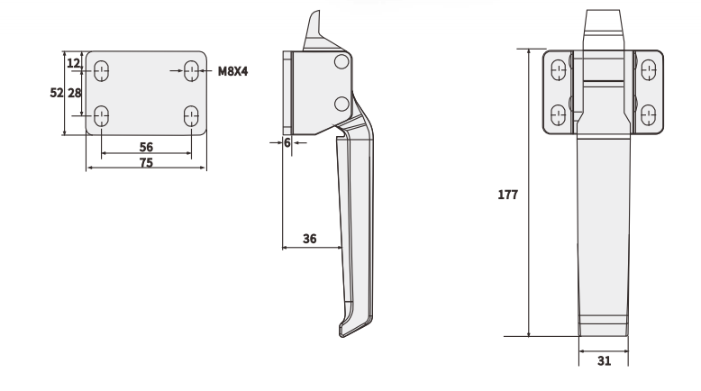 單聯(lián)動(dòng)A款方型把手尺寸圖